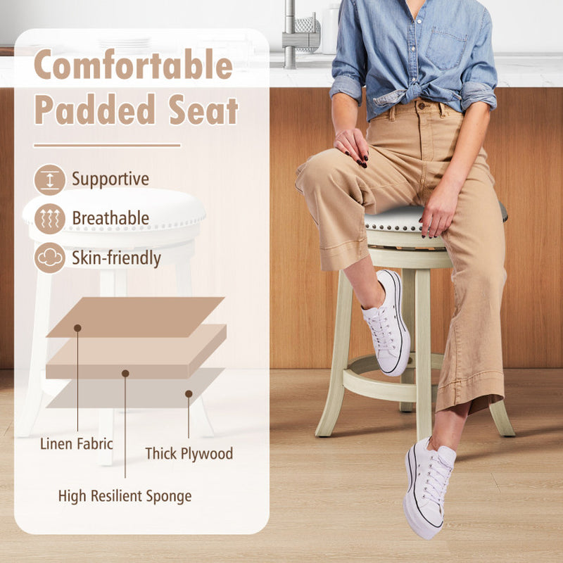 24/26.5 Inches Swivel Bar Stools Set of 2 Wth Wooden Frame