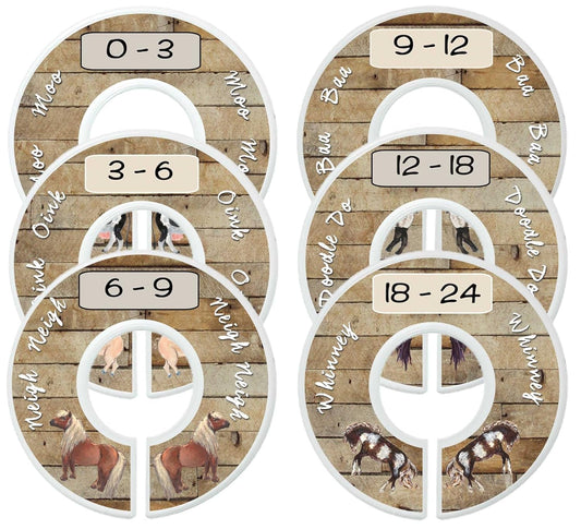 Baby Nursery Closet Dividers, Barnyard Themed, 6 Piece Set, Plastic, Multicolor, 3.5 in Height and Width, 1 3/8 in Diameter Opening