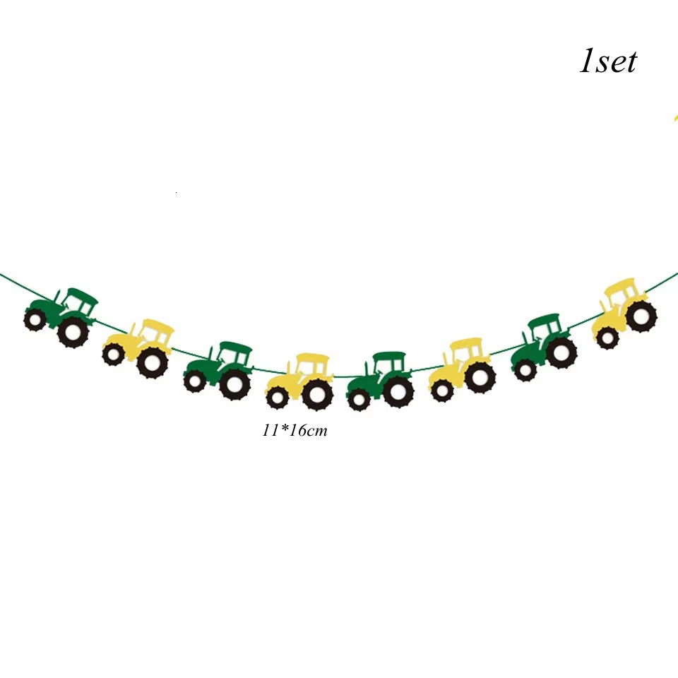 1 Set Farm Tractor Party Happy Birthday Banner Excavator Vehicle Green Theme Balloons Cake Topper Party Decoration
