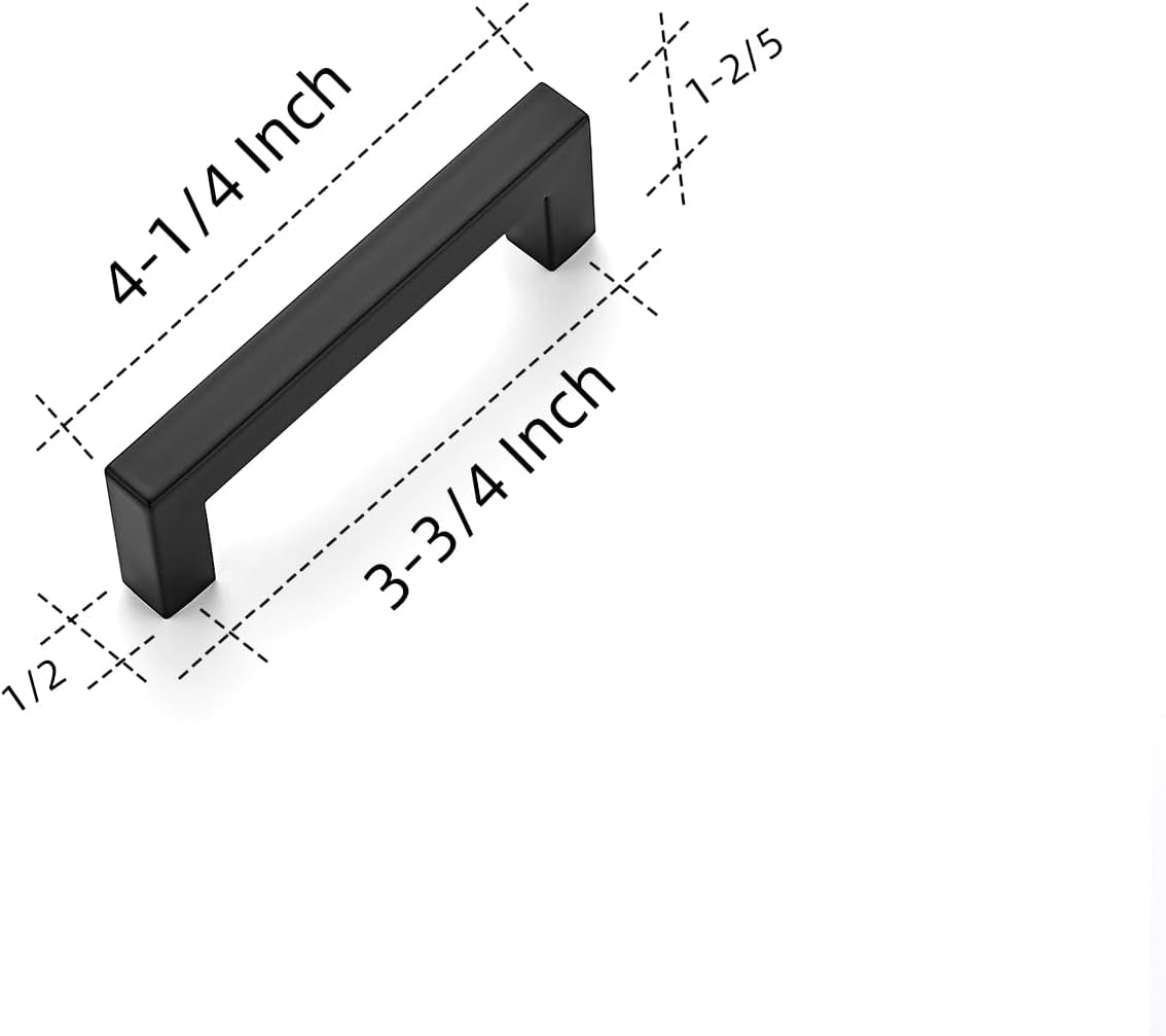 10 Pack 3-3/4 Inch Kitchen Square Cabinet Handles Matte Black Cabinet Pulls Black Drawer Pulls Kitchen Cabinet Hardware Kitchen Handles