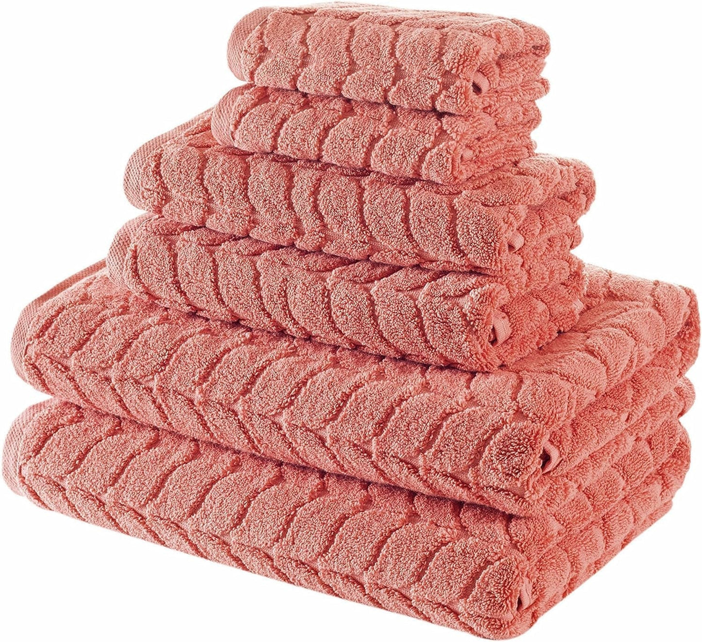 100% Turkish Cotton Jacquard Luxury Towel Set – Quick Dry Non-Gmo Ultra-Soft, Plush and Absorbent Luxury Durable Turkish Towels Set (Coral Red, 6 Pcs Towel Set)