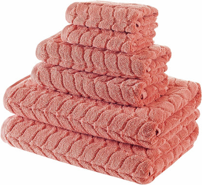 100% Turkish Cotton Jacquard Luxury Towel Set – Quick Dry Non-Gmo Ultra-Soft, Plush and Absorbent Luxury Durable Turkish Towels Set (Coral Red, 6 Pcs Towel Set)