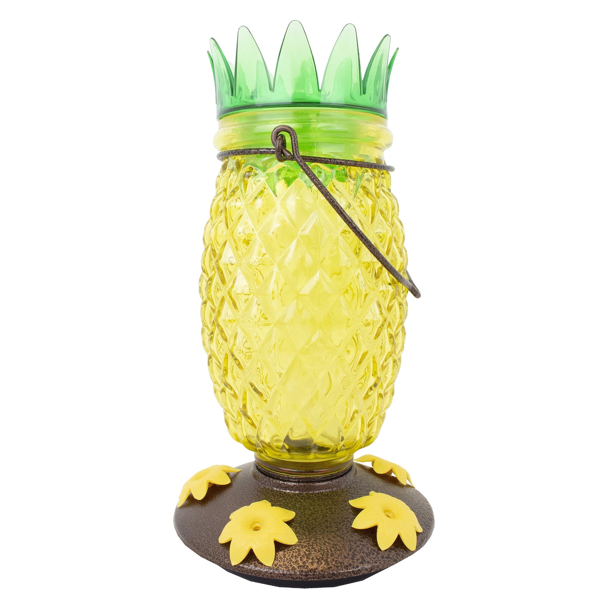 Yellow Pineapple Top-Fill Glass Hummingbird Feeder – 28 Oz