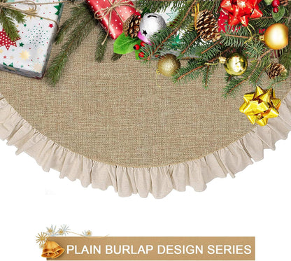 Burlap Christmas Fall Tree Skirt with Ruffle Border,48" Linen Rustic Tree Ornaments for Farmhouse Autumn Fall Christmas Decorations