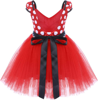 Girls' Polka Dots Princess Party Cosplay Pageant Fancy Costume Tutu Birthday Dress Up+Ears Headband