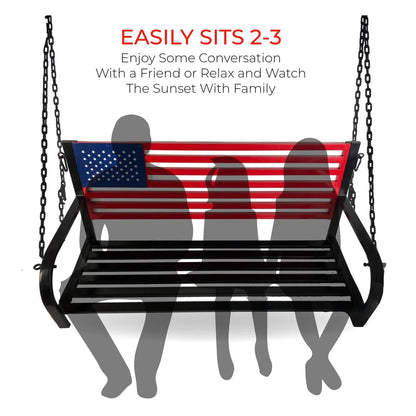 American Flag Outdoor Porch Swing W Hanging Chains - Red, White, Blue