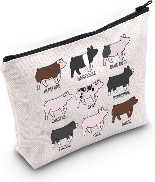 Funny Pig Idea Cosmetic Bag Pig Breed Inspired Zipper Pouch Pig Gifts for Pig Lovers Animal Lovers Gift Breeder Gift (Pig Show)