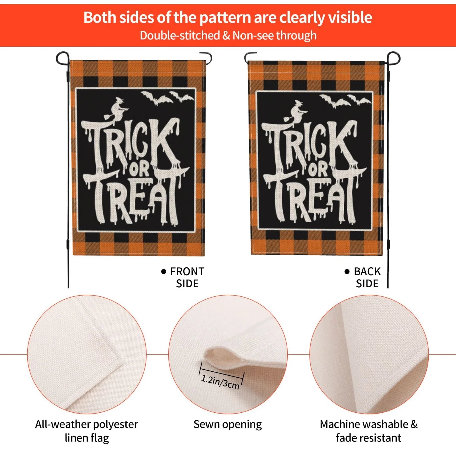 Halloween Garden Flag Trick or Treat Garden Flag Farmhouse Bat Witch Flag for Fall Halloween Decorations Outdoor 12"X18"