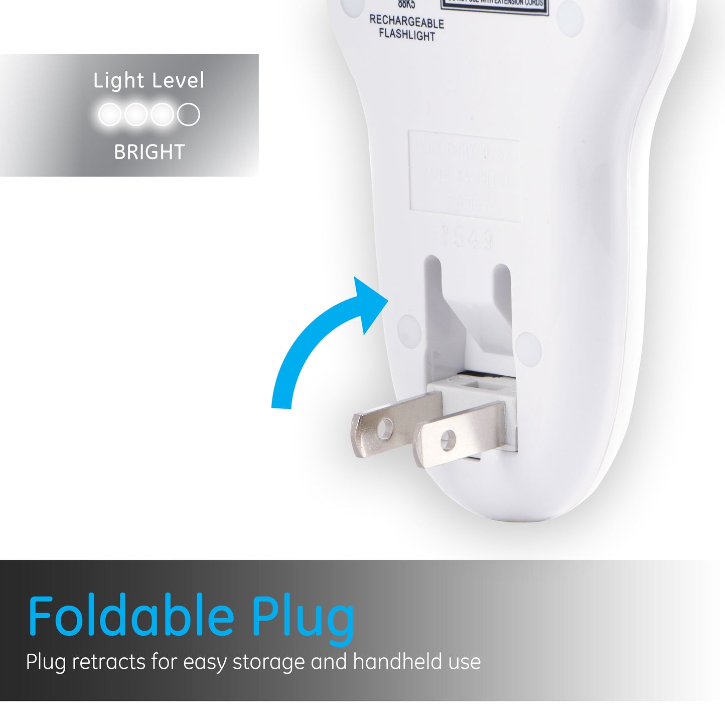 GE 3-In-1 Rechargeable LED Power Failure Night Light, Plug-In, Auto, On/Off, White, 11281