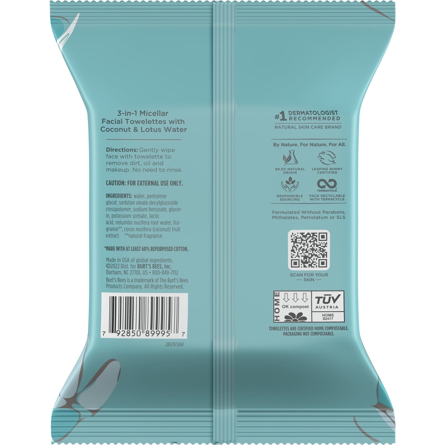 Micellar Facial Towelettes with Coconut and Lotus, 30 Ct. Package