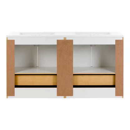 Lancaster 61 In. Double Sink White Bath Vanity with White Cultured Marble Top (Assembled)