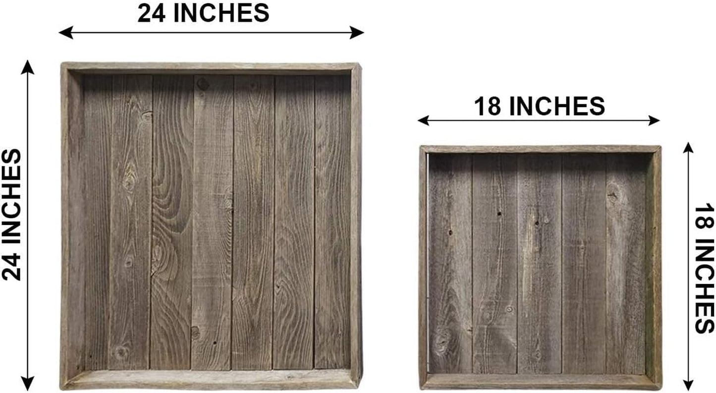 Farmhouse Rustic Weathered Reclaimed Wood 18 X 18 Inch Square Ottoman Tray for Coffee Table or Kitchen Counter Decor