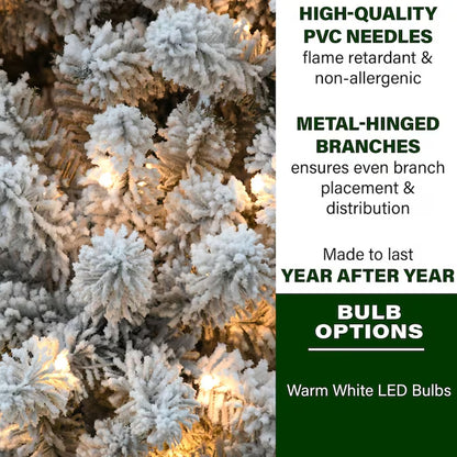 6.5-Ft Winter Snow Pine Pre-Lit Flocked White Artificial Christmas Tree with White LED Lights