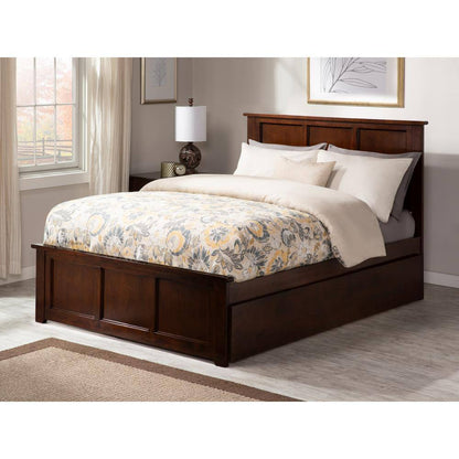 Madison Walnut Full Platform Bed with Matching Foot Board and Twin Size Urban Trundle Bed