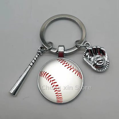 Baseball Softball Convex Photo Glass round Dome Keychain Jewelry, DIY Keychain