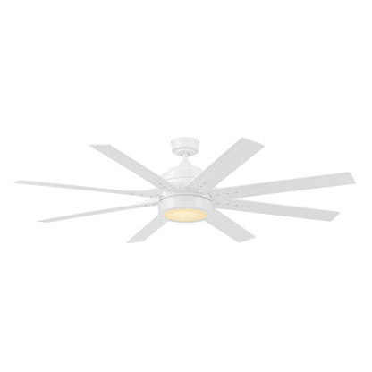 62" White Large Room Indoor Ceiling Fan with Light, 8 Blades, Remote & Reverse Airflow