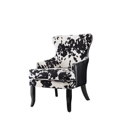 Farmhouse Microfiber Cowhide Print Accent Chair in Black