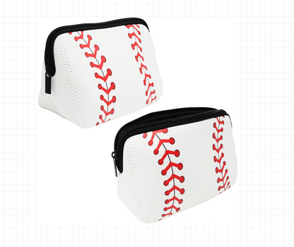 2PCS Baseball Print Makeup Bag Sports Ball Pattern Cosmetic Bag Lightweight Portable Travel Pouch Large Capacity Waterproof Neoprene Bag with Zipper for Sport Lover, 9.45 X 5.12 X 3.74 Inch