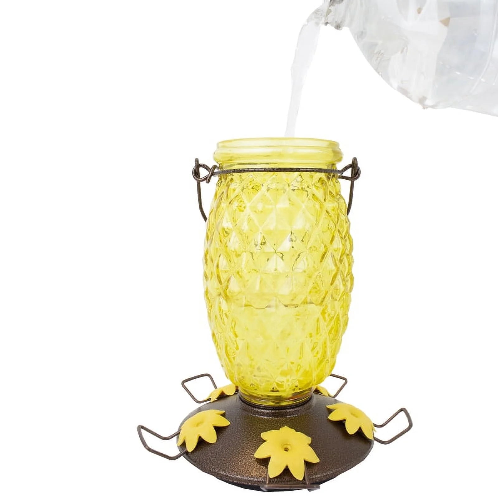 Yellow Pineapple Top-Fill Glass Hummingbird Feeder – 28 Oz