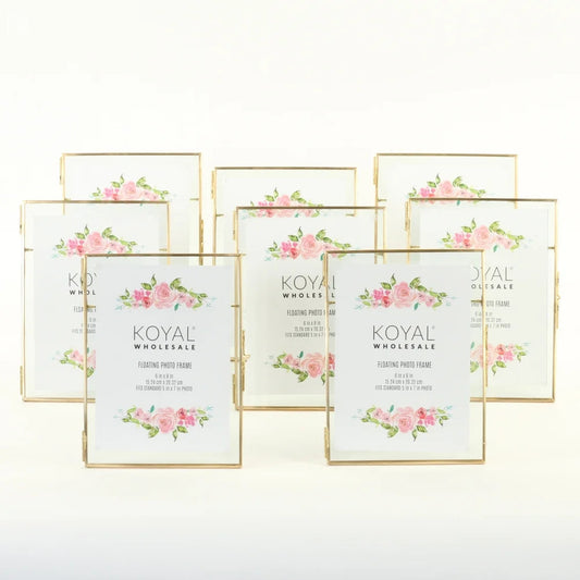 Gold Pressed Glass Floating Photo Frames 6 X 9 Inch, 8−Pack with Stands, Horizontal / Vertical Pictures