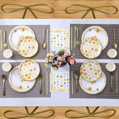 Bee Themed Party Supplies – Serves 16 – Includes Disposable Bee Plates, Cups, Napkins, and Straws Perfect for Bee Decorations, Bumble Bee Birthday Party Pack, Bee Gender Reveal, and Baby Shower