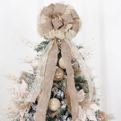 Christmas Tree Topper,Christmas Ornament with Glitter Satin Mesh Streamer,For Your Christmas Decor (Circle Tree Topper, Beige)