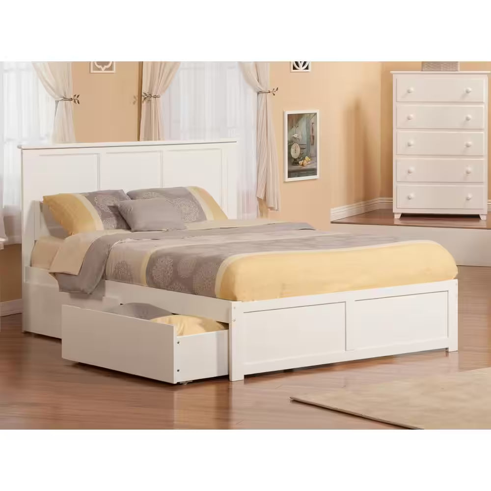 Madison Full Platform Bed with Flat Panel Foot Board and 2-Urban Bed Drawers in Espresso