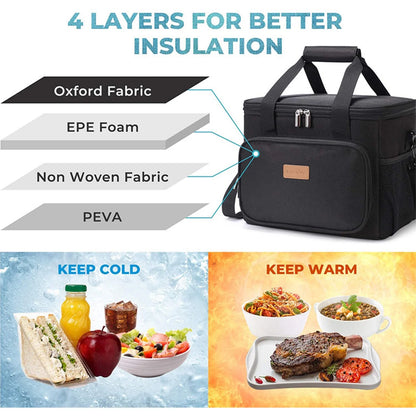 Insulated Lunch Bag Box for Women Men, Reusable Cooler Tote Bag, Black