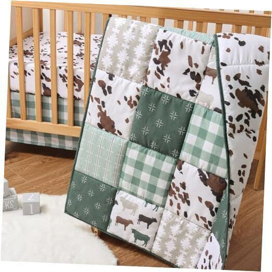 Crib Bedding Set for Boys or Girls, Neutral 3 Pc Cow Print Baby Bedding,