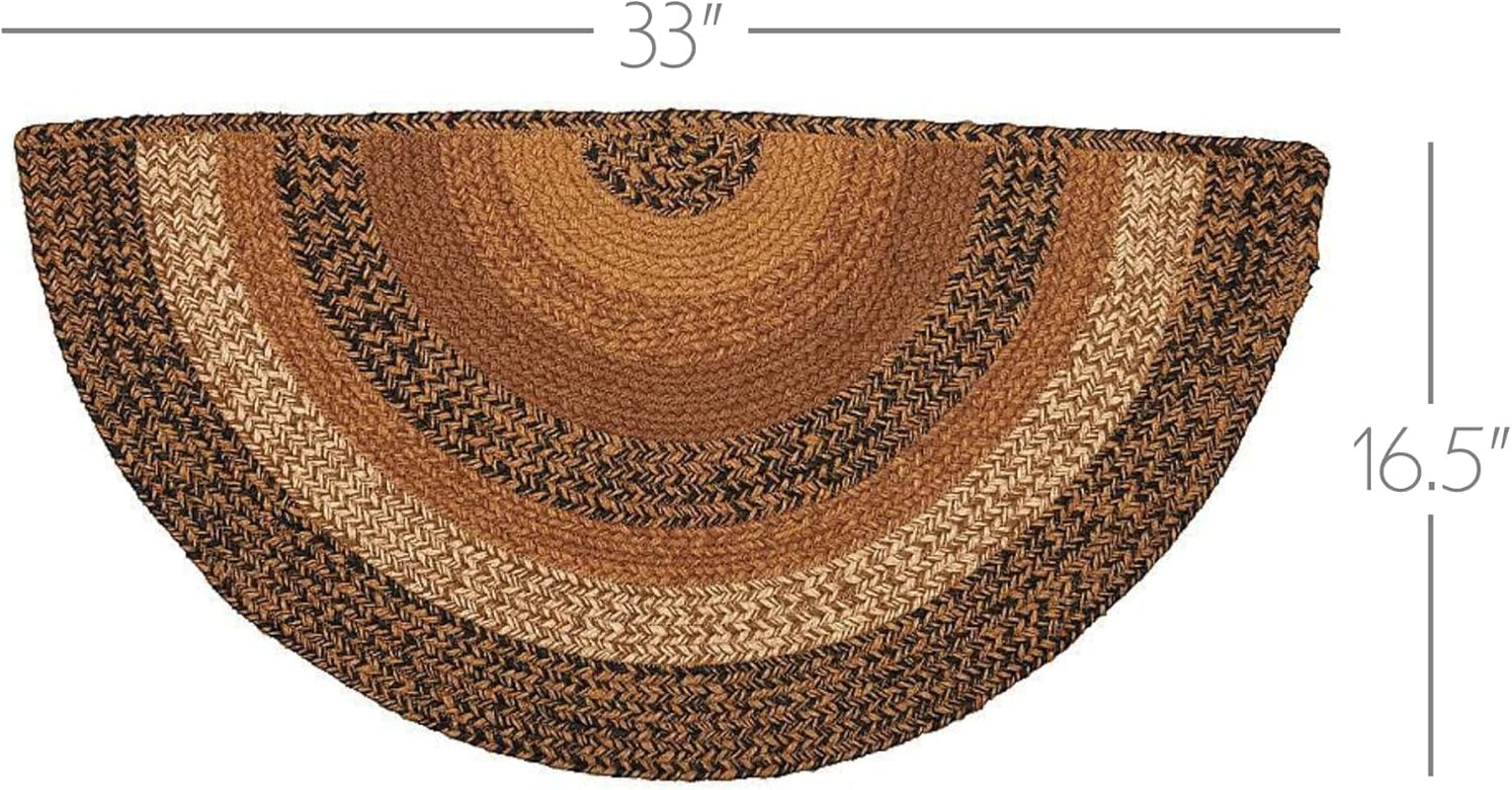 Kettle Grove Primitive Jute Tan Striped Rug Half Circle Decor W/Floor Pad 16.5"X33"