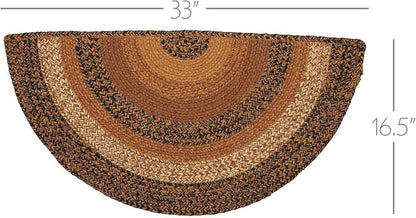 Kettle Grove Primitive Jute Tan Striped Rug Half Circle Decor W/Floor Pad 16.5"X33"