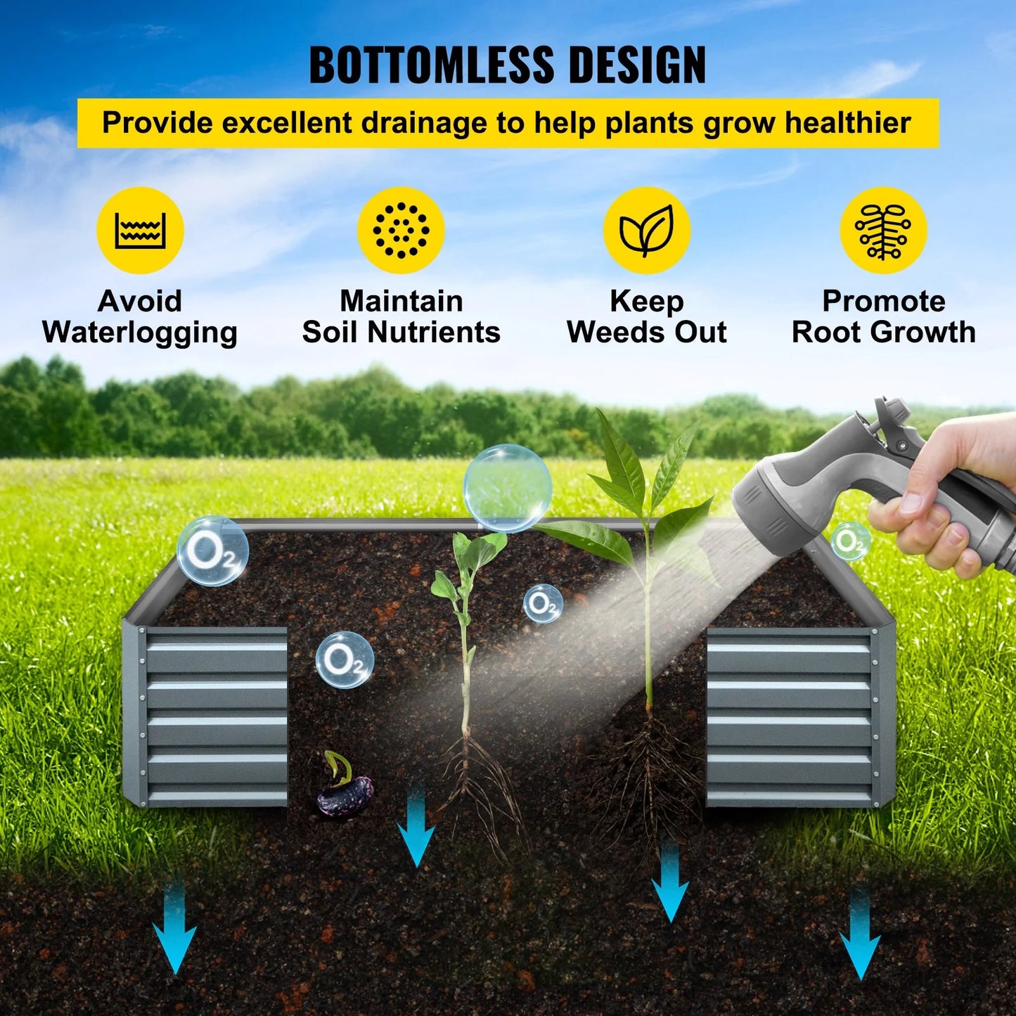 VEVOR Galvanized Raised Garden Bed, 80 X 40 X 19 Metal Planter Box, Gray Steel Plant Raised Garden Bed Kit, Planter Boxes Outdoor for Growing Vegetables,Flowers,Fruits,Herbs,And Succulents