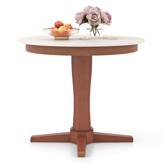 35 Inches Wooden round Dining Table with Pedestal Base