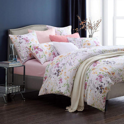 Garden Style Floral Queen Size, Pink Gray Green Branches Flower Leaf Print Bedding Set Reversible Purple Bedding Collection 1 Duvet Cover with 2 Pillowcases
