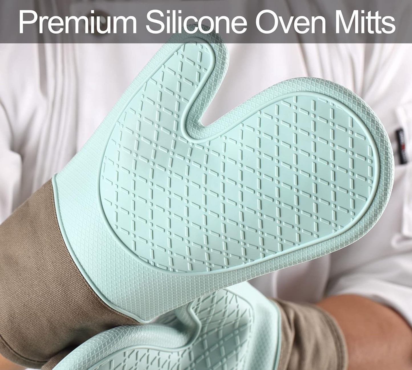 Oven Mitts and Pot Holders Sets, Silicone Heat Resistant 600F, Soft Lining Good Grip, Oven Gloves and Trivet Mats 4 Piece Set, Aqua Sky