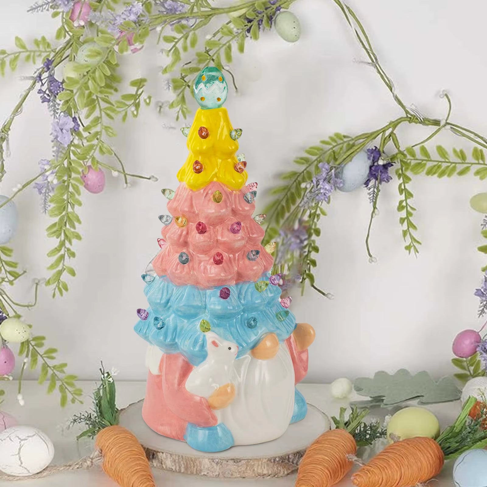 Easter Gnome Decoration LED Light Spring Bunny Collection Figurine Ceramic Faceless Doll Holiday Decor Home Indoor Tables Decor