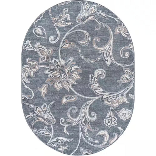 Madison Floral Dark Gray 5 Ft. X 8Ft. Oval Indoor Area Rug