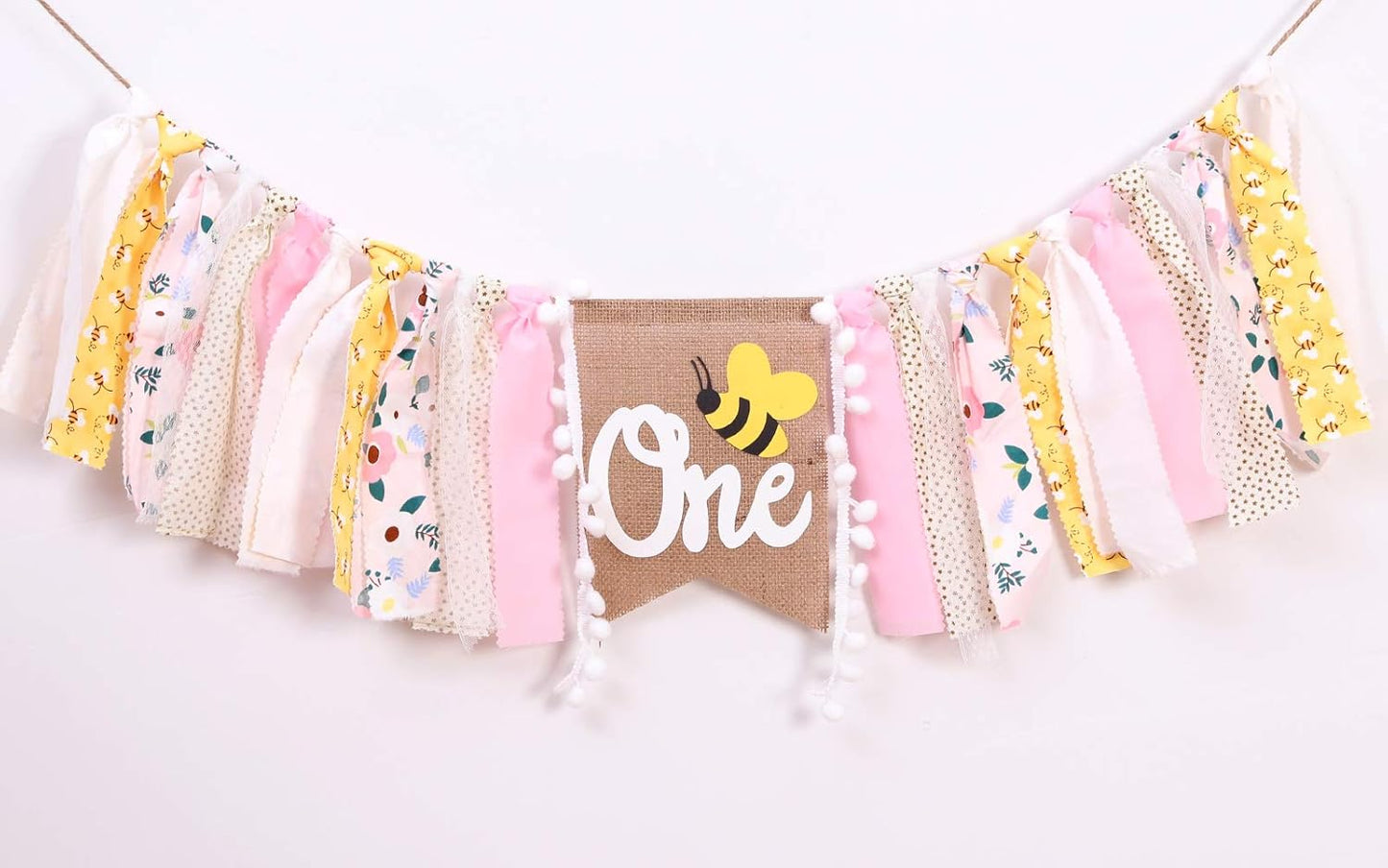 1St Happy Birthday Banner - Highchair Banner Tassels for Girl&Boy Birthday Party Decoration,Baby Birthday Photo Props Party Supplies(Bee)