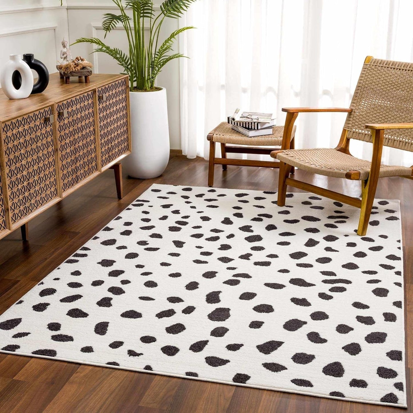 Tariffville Modern Animal Print Dalmatian Style Area Rug for Living Room, Bedroom, Kids Room, Nursery - High Pile Carpet - Black and White, Charcoal - 5'3" X 7'3" (5X7)