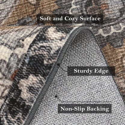 5'X7' Area Rug for Living Room Non-Slip Moroccan Indoor Washable Rug Ultra-Thin Foldable Soft Carpet Floral Accent Throw Rug for Kitchen Entryway Bathroom Bedroom Office Carpet,Grey