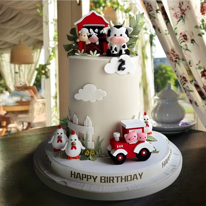 6Pcs Animal Cake Decoration Farm Birthday Cake Topper Cow Cake Decoration for Farm Animal Baby Shower Birthday Party Decorations