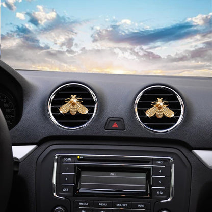 2 Pcs Bling Bee Air Vent Clips, Crystal Bee Car Air Conditioning Outlet Clip, Rhinestone Diamond Bee Auto Interior Decoration, Universal Vehicle Diffuser Vent Decors for Women (Style A)