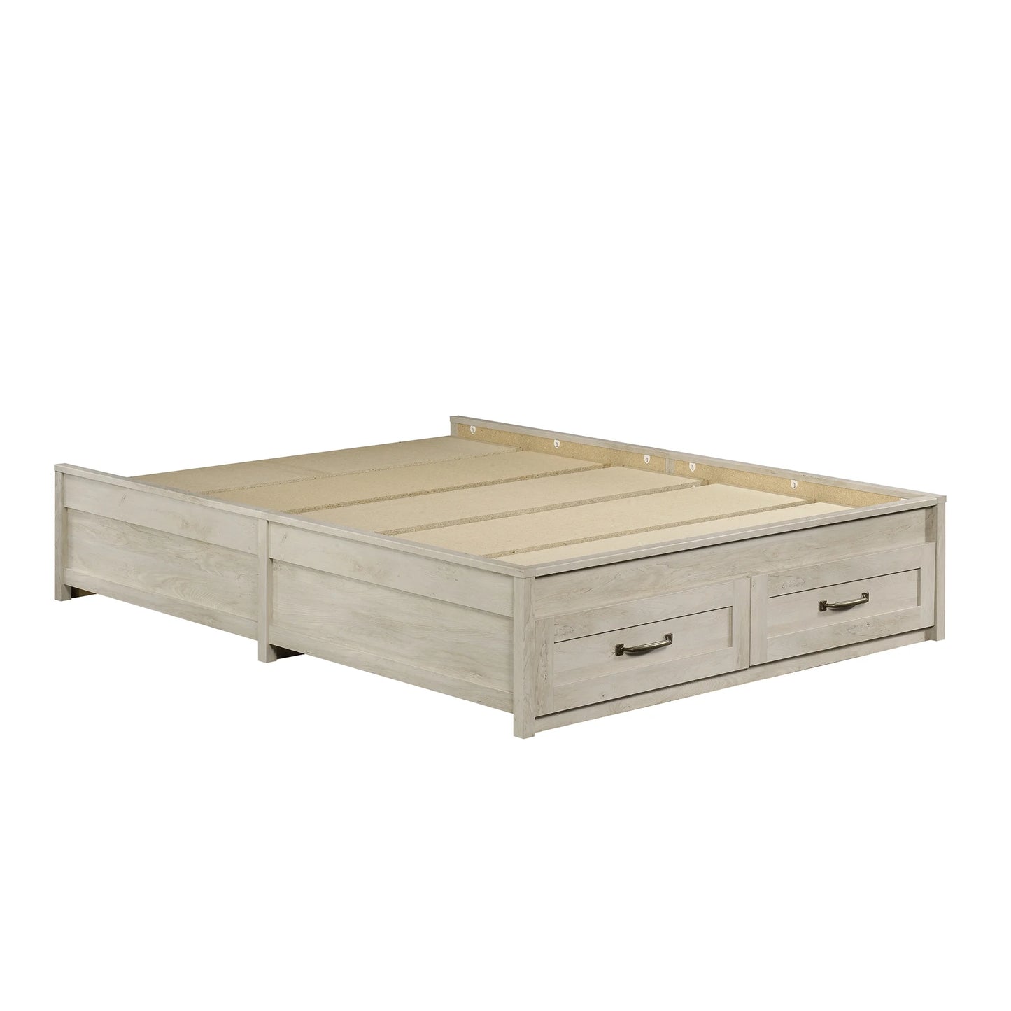 Modern Farmhouse Queen Platform Bed, Rustic White Finish