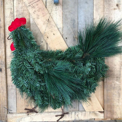 Christmas Chicken Wreath Green Artificial Plants Rooster Wreath for Front Door Christmas Farmhouse Garden Decorations