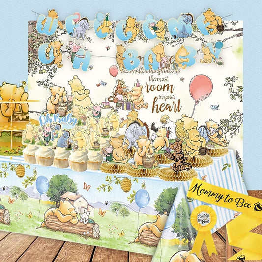 Vintage Winnie the Pooh Baby Shower Decorations Kit – 9-Piece Honeycomb, Banner