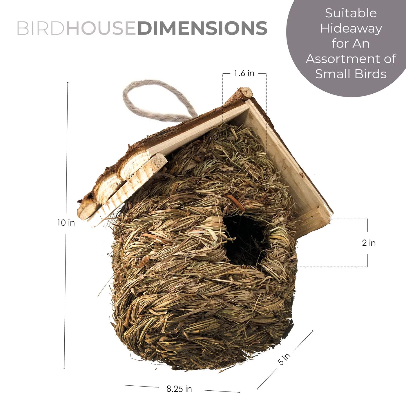 2 Pack of Songbird House Natural Bird Huts Outdoor, Grass Woven Bird Nest, Set of 2