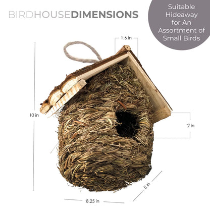 2 Pack of Songbird House Natural Bird Huts Outdoor, Grass Woven Bird Nest, Set of 2