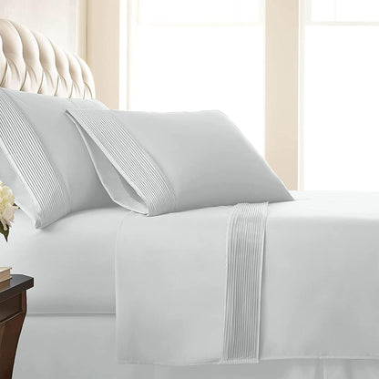 Southshore Fine Living Vilano Pleats, 4-Piece, 21-Inch Extra Deep Pocket Sheet, Queen Sheets with Flat Sheets and Pillowcase, Easy Care and Shrinkage-Free Deep Pocket Sheets, Sheet Set, Bright White