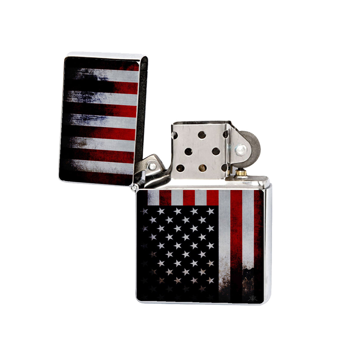 Silver Windproof Flip Top Lighter - American Flag
