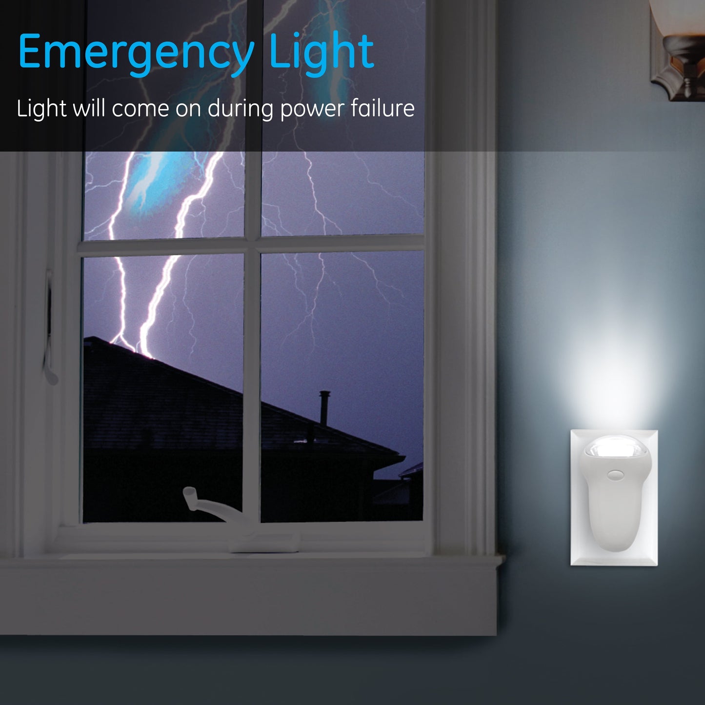 GE 3-In-1 Rechargeable LED Power Failure Night Light, Plug-In, Auto, On/Off, White, 11281